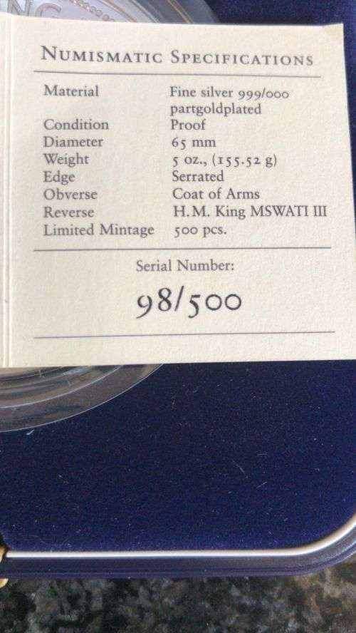 5 0z OF FINE SILVER 999. 30TH ANNIVERSARY.LIMITED MINTAGE