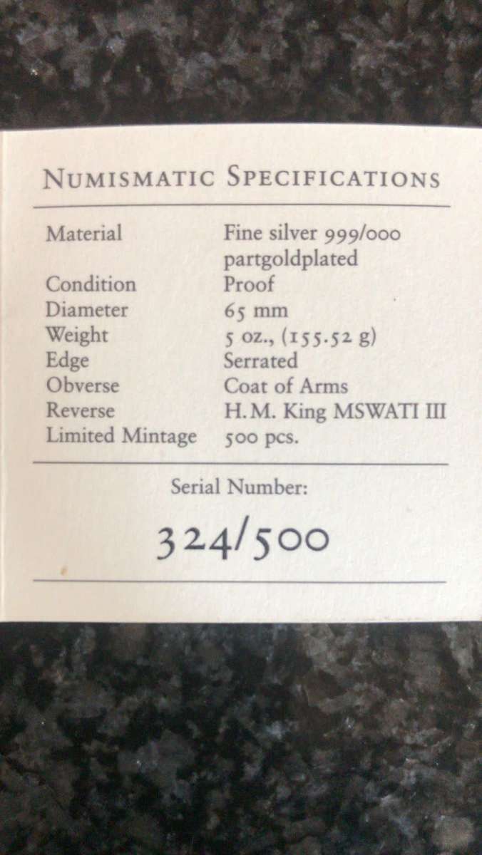 5 0z OF FINE SILVER 999. 30TH ANNIVERSARY.LIMITED MINTAGE