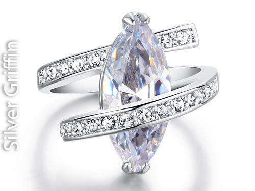 4 Carat, Sparkling Marquise Cut , Simulated Diamond, Ring Size 8