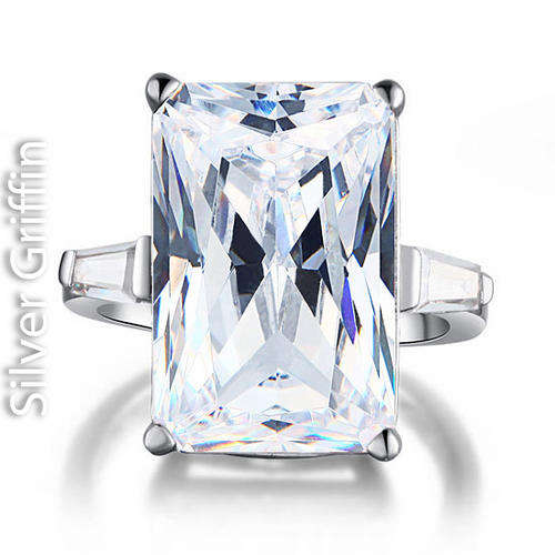 8.5 Carat,Rectangle Radiant Cut ,Simulated Diamond ,925 Sterling Silver Ring, Size 7