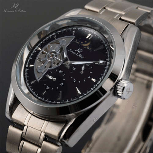 ##### KRONEN & SOHNE Silver Stainless Steel, Automatic,Moon Phase Men's watch