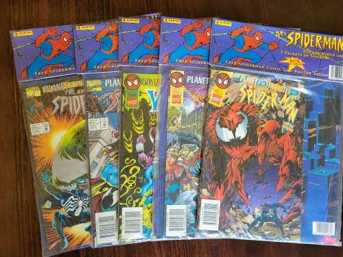 Rare Sealed Spiderman Comics from 1990s with Panini Spiderman book and stickers.