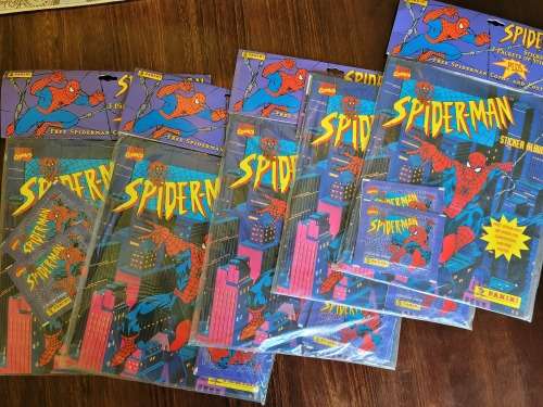 Rare Sealed Spiderman Comics from 1990s with Panini Spiderman book and stickers.