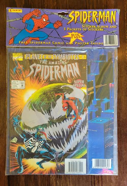 Rare Sealed Spiderman Comics from 1990s with Panini Spiderman book and stickers.
