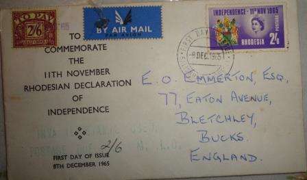 SCARCE : Rhodesian FDC to commemorate UDI.Surcharged  and unrecognized in the U.K.