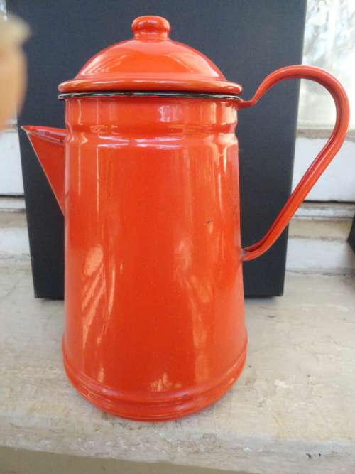 An ENAMEL coffee kettle in excellent condition-probably never used!