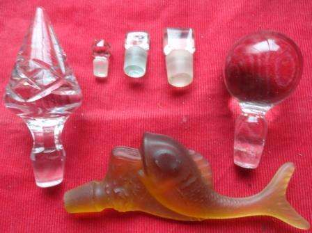 Six glass stoppers for decanters/ perfume bottles etc.