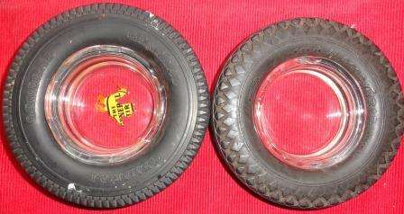 A pair of tyre ashtrays- GoodYear and General .