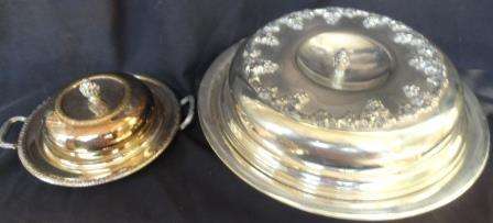TWO  very decorative vintage silver plated  tureens- large (one kg) and small,(300g)