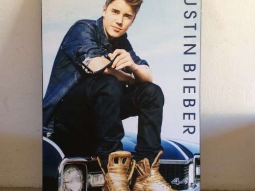 2 X Justin Bieber posters. Block mounted.