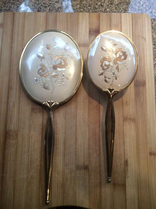 Brass hand mirror and brush set