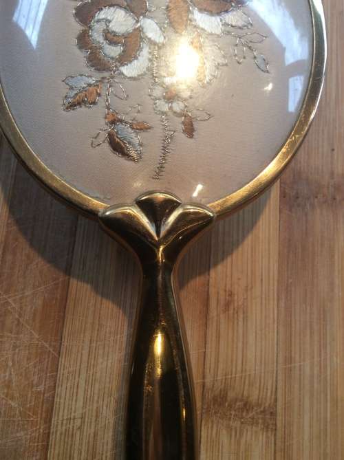 Brass hand mirror and brush set