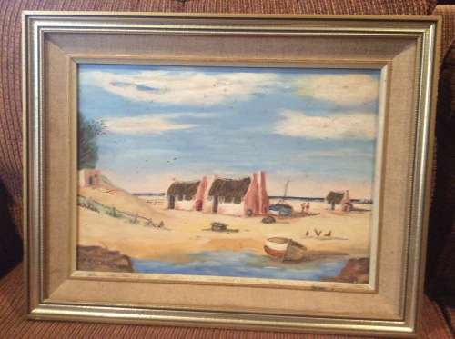 Sea Cottages acrylic on board.