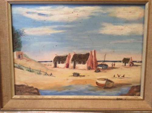 Sea Cottages acrylic on board.