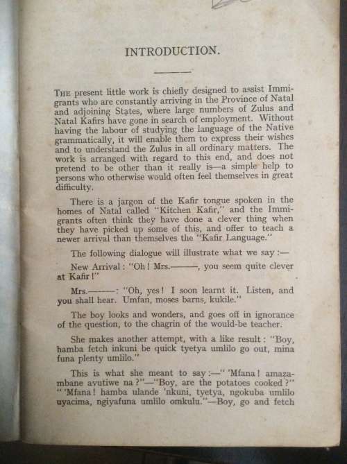 Zulu Vocabulary and Phrase Book for Settlers and Immigrants.