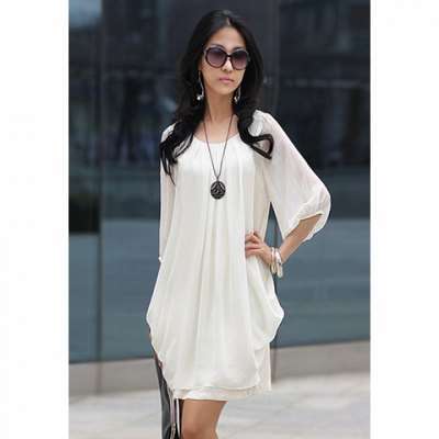 Chiffon Scoop Neck 3/4 Sleeves Fairy Style Solid Color Women's Dress
