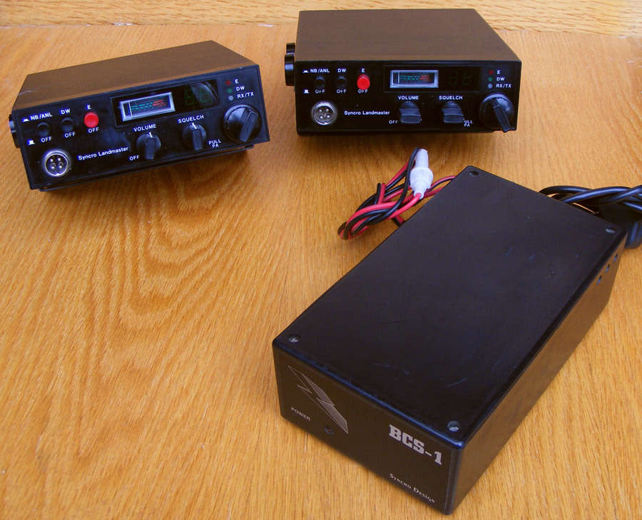 Pair Syncro Landmaster 2-way CB radios with power supply - land based channels