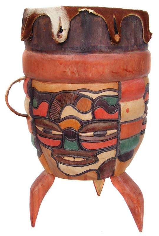 African Cowhide Carved Three Legged Wooden Drum
