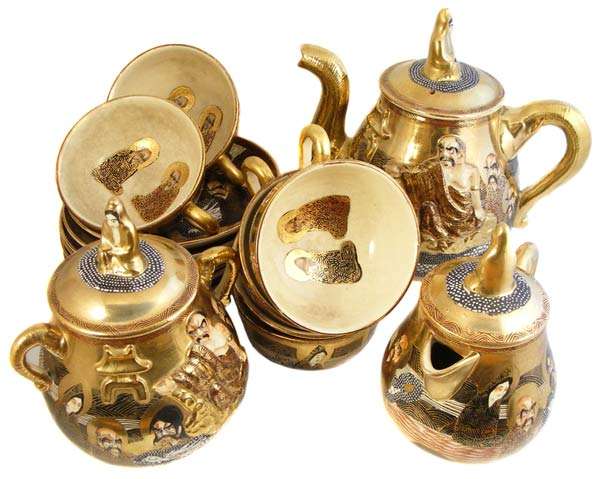 BEAUTIFUL Vintage/Antique Satsuma Oriental Gilded Porcelain Coffee Set
