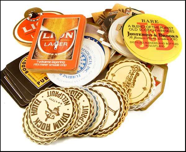 Lot collectable coasters and books of matches