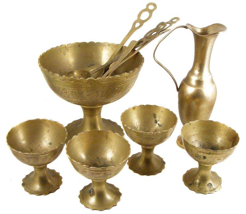 Nice Lot Assorted Solid Brass Items - Goblets, Bowl, Jug, Spoons