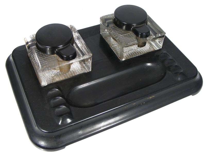 Antique 1930's No.1222 Prettywell Bakelite Fountain Pen Ink Stand - England + Vintage Pelikan Ink!