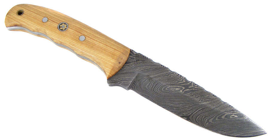 Hand Forged Genuine Damascus Steel Hunting Knife - Olive wood Handle and mosaic pin