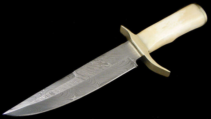Folded Steel Custom Damascus Blade Hunting Knife - Hand Forged - Bone Handle in Oregon Wood Case