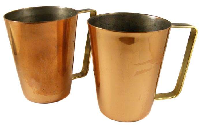 Pair Of Nice Vintage Brass Handled Copper Mugs