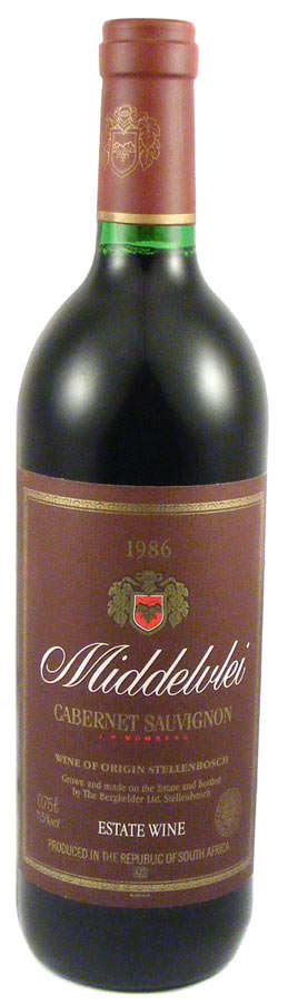 1986 Vintage Middelvlei Cabernet Sauvignon dry red - Estate wine from private collection