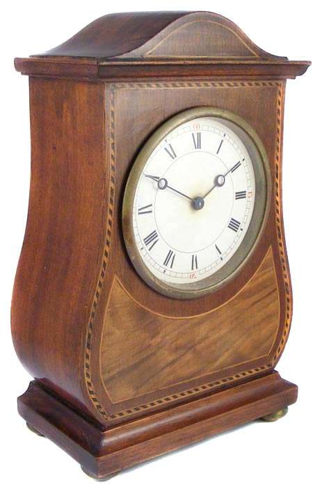 Rare Small Antique Swiss Made Mechanical Mantle Clock - Mahogany With Inlay Work