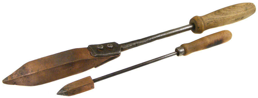Pair of Antique Copper Soldering Irons- 1 is an AH Wilkes & Co- Birmingham No. 22 and a No. 4