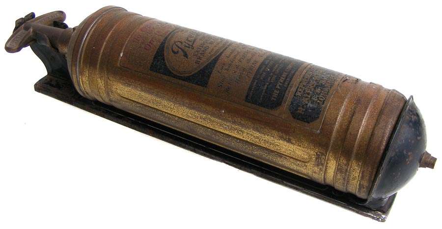 Antique Brass Pyrene Fire Extinguisher (Still full) With Original Bracket - 1920's - great condition