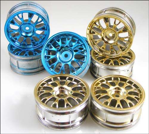2 Sets of 1/10 on-road RC car rims - Gold and metallic blue