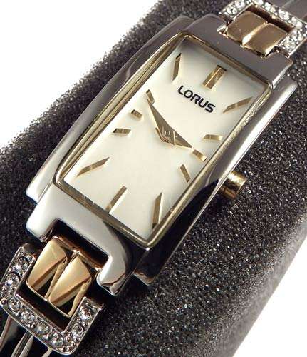 Beautiful ladies Lorus Mother of Pearl Goldtone Quartz with crystals-virtually mint with manual, box