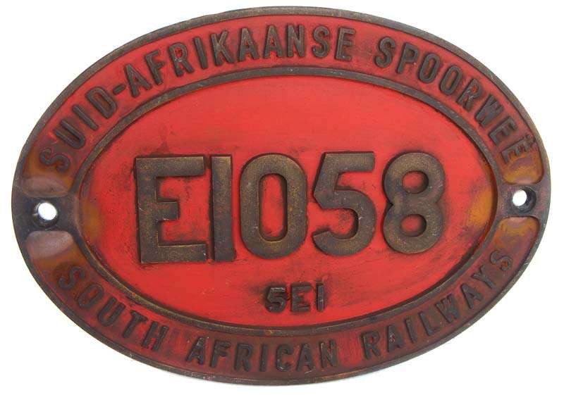 SAR/SAS Solid Brass Electric Locomotive Number Plate Series 5E1 no. E1058 - 1966-1969