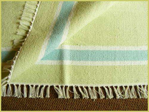 Handwoven 100% Cotton Rug - Green/blue/white