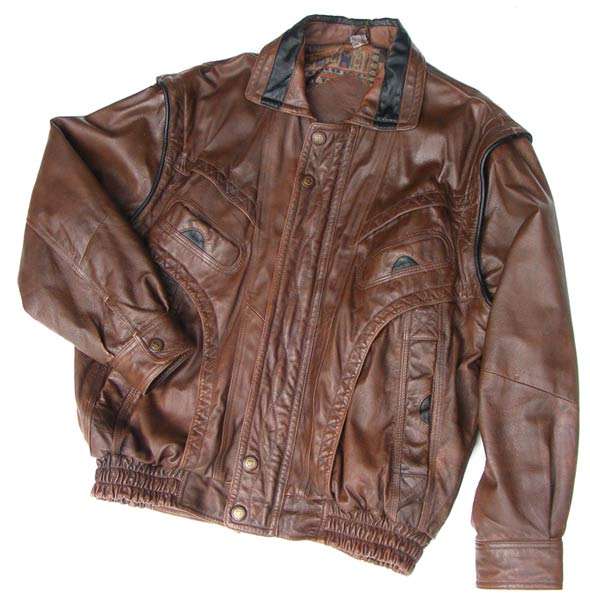 Genuine Tan Leather Jacket with black trim 38(L)- Detailed measurements in listing!