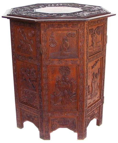 Beautifully Carved Burmese Teak Antique Oriental Hexagonal Side Table - Something Special!