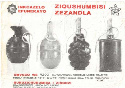 SADF and S.A.P.S Reward Poster. c.1980