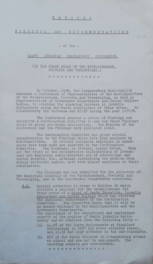 Findings and Recommendations of a Conference on Urban Juvenile N*** Delinquency