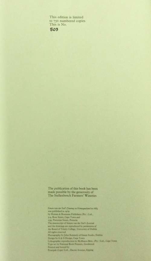 Simon van der Stels Journey to Namaqualand in 1685. Limited edition