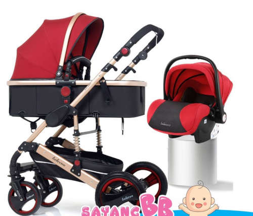 Baby Pram /Stroller - 3 Function Foldable Baby Pram with Car Seat- Maroon belecoo brand
