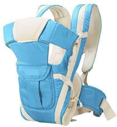 Adjustable Hands-Free 4-In-1 Baby Carrier Bag With Comfortable Head Support & Buckle Straps Sky Blue