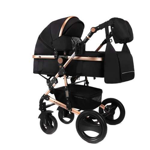 Baby Pram Stroller - 3 Function Foldable Baby Pram with Car Seat- Black & Gold Belecoo Brand