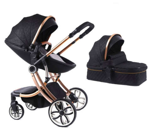 Baby Pram Stroller - 3 Function Foldable Baby Pram with Car Seat- Black & Gold Belecoo Brand