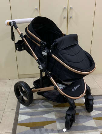 Baby Pram Stroller - 2 Function Foldable Baby Pram -Black & Gold Belecoo Brand