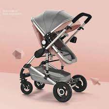 Baby Pram / Stroller - 3 Function Foldable Baby Pram with Car Seat- Pink & Grey  Belecoo Brand