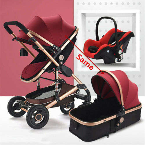 Baby Pram /Stroller - 3 Function Foldable Baby Pram with Car Seat- Maroon belecoo brand