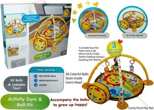 3 in 1 Baby Activity Gym and Ball Pit Play Mat, Lion